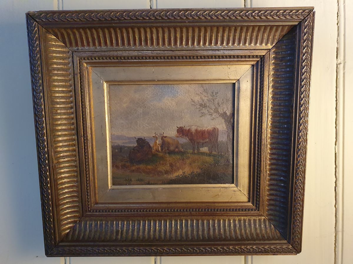 19th Century Oil On Board, Cow On A Hill